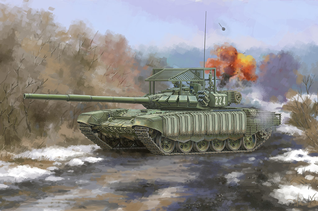 俄罗斯T-72B3坦克带4S24反应装甲及栅栏 09610