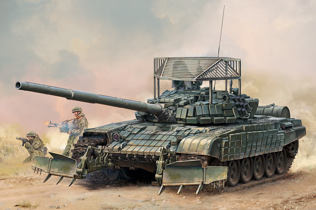 俄罗斯T-72B1坦克带KMT-6扫雷犁及栅栏 09609